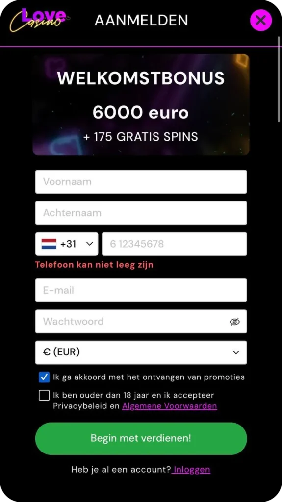 Love Casino Register